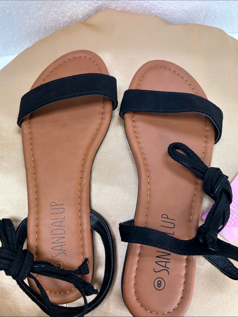 SandalUp Black Suede Tie‑Around Flat Sandals